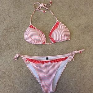Red and white bikini